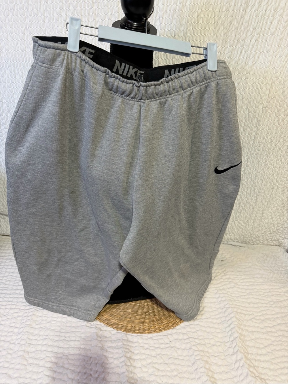 Nike Men’s Light Gray Athletic Shorts with Black Swoosh